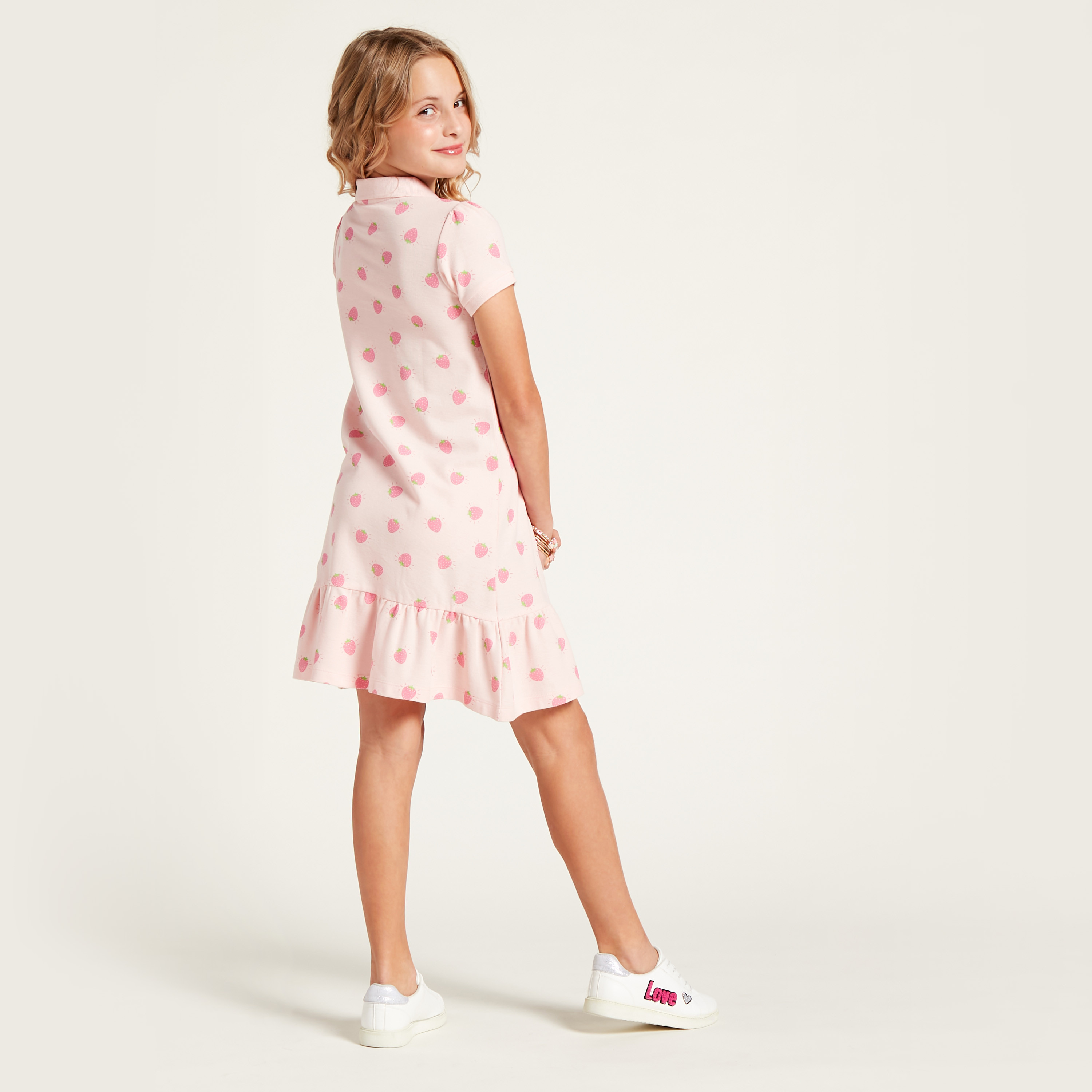Juniors Strawberry Print Polo Dress with Short Sleeves-girls-clothing-dressesandjumpsuits-image-4