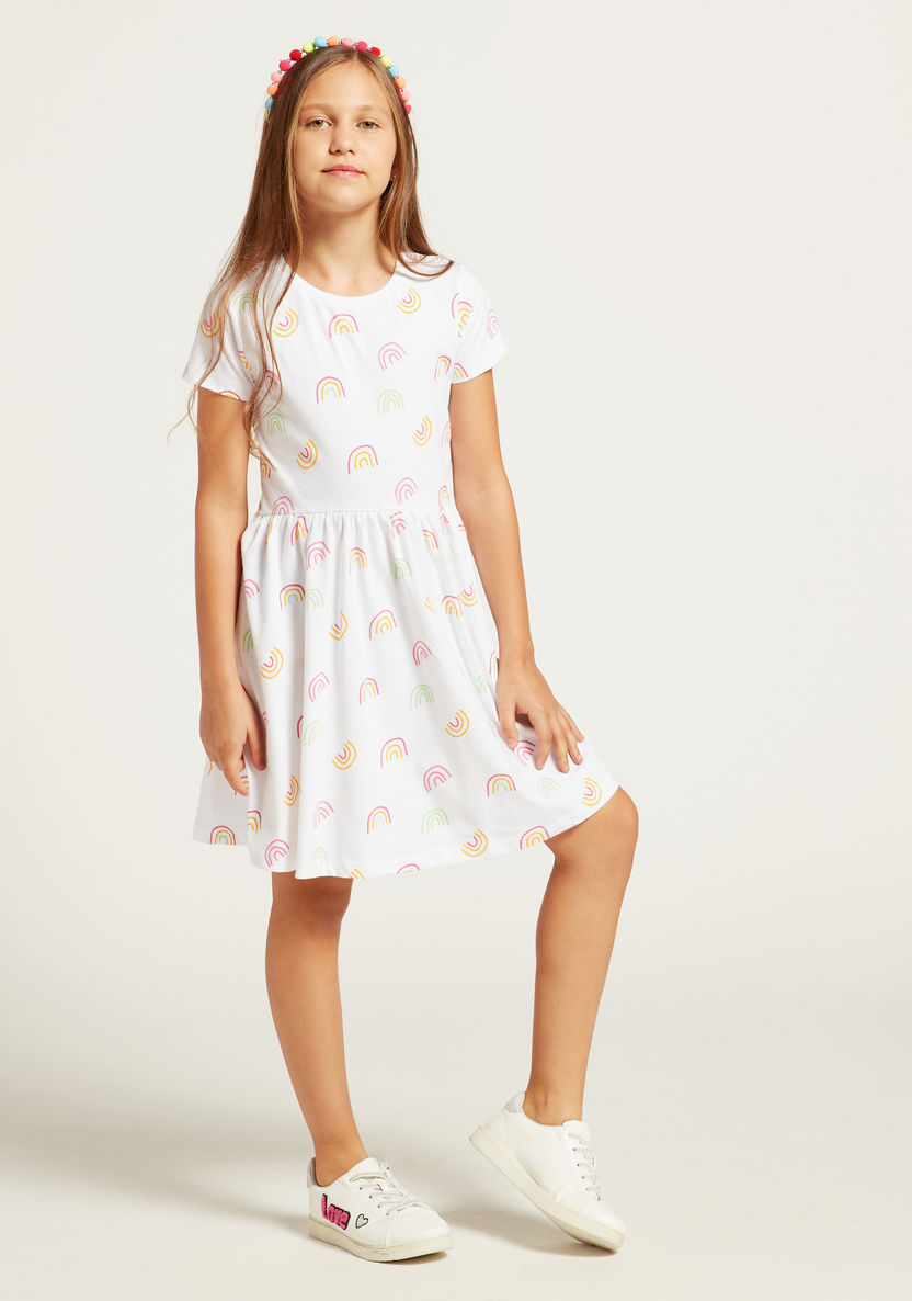 Juniors Rainbow Print Dress with Short Sleeves-Dresses%2C Gowns and Frocks-image-1