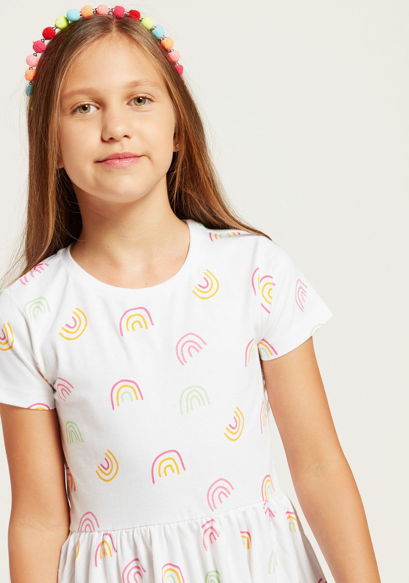 Juniors Rainbow Print Dress with Short Sleeves-Dresses%2C Gowns and Frocks-image-2