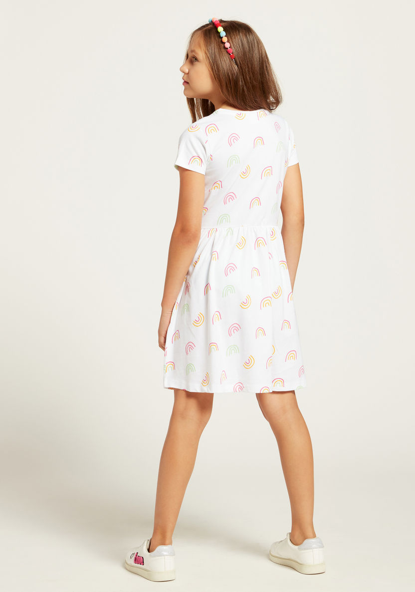 Juniors Rainbow Print Dress with Short Sleeves-Dresses%2C Gowns and Frocks-image-3