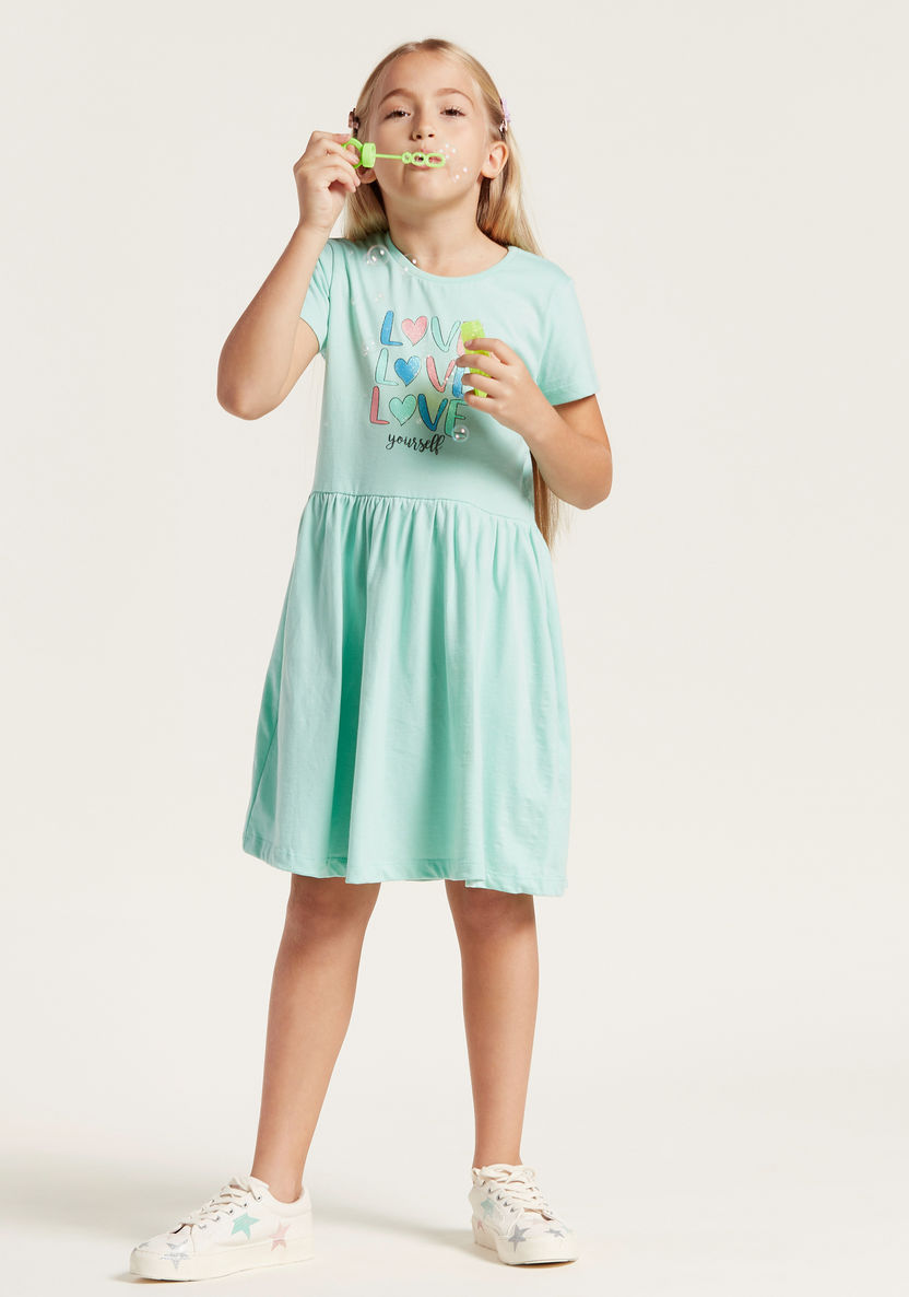 Juniors Printed Round Neck Dress with Short Sleeves-Dresses%2C Gowns and Frocks-image-2