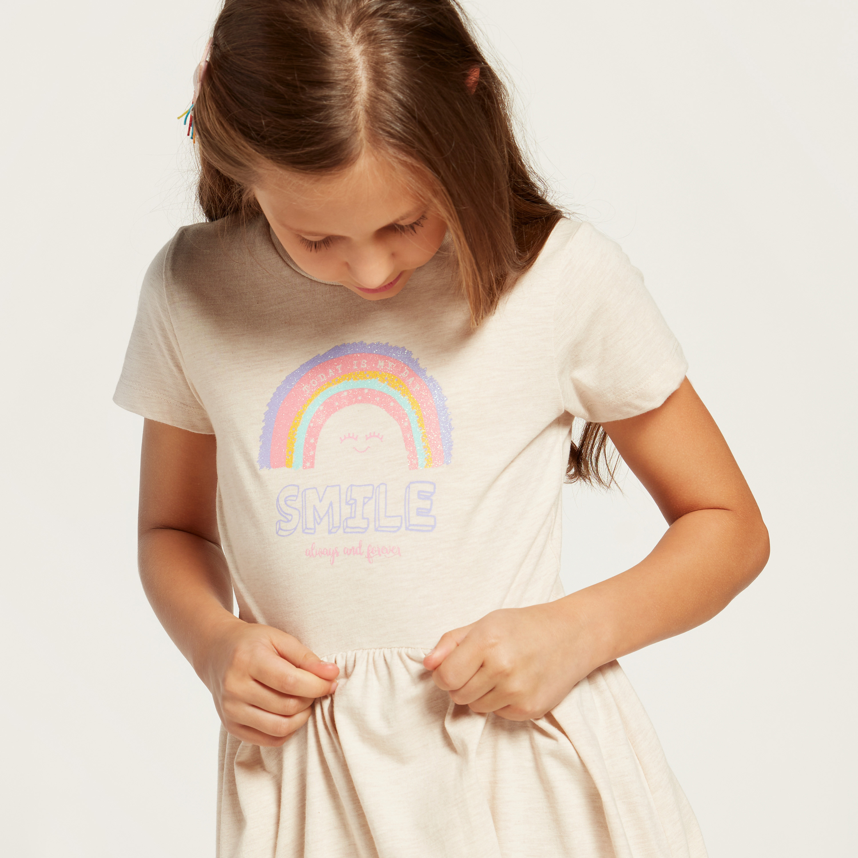 Juniors Smile Graphic Print Dress with Short Sleeves-girls-clothing-dressesandjumpsuits-image-2