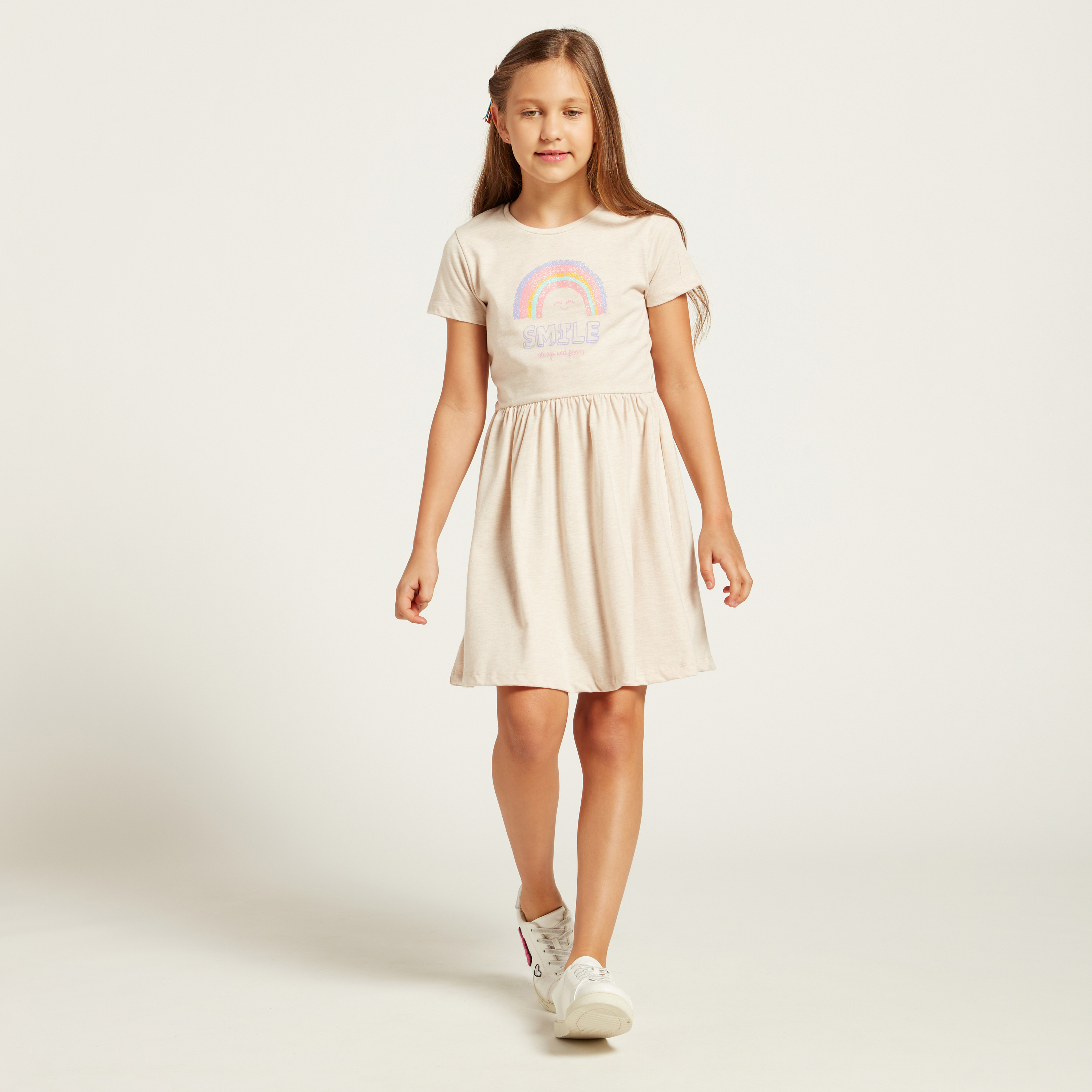 Juniors Smile Graphic Print Dress with Short Sleeves-girls-clothing-dressesandjumpsuits-image-3