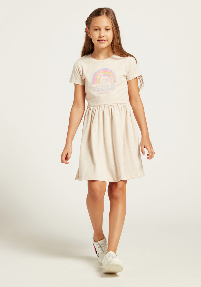 Juniors Smile Graphic Print Dress with Short Sleeves-Dresses%2C Gowns and Frocks-image-2