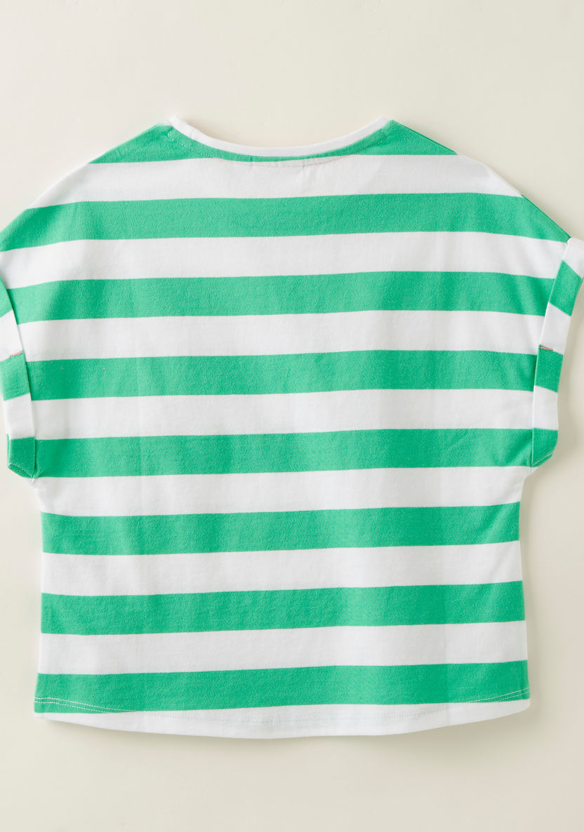 Juniors Striped T-shirt with Round Neck and Sequin Detail-T Shirts-image-3