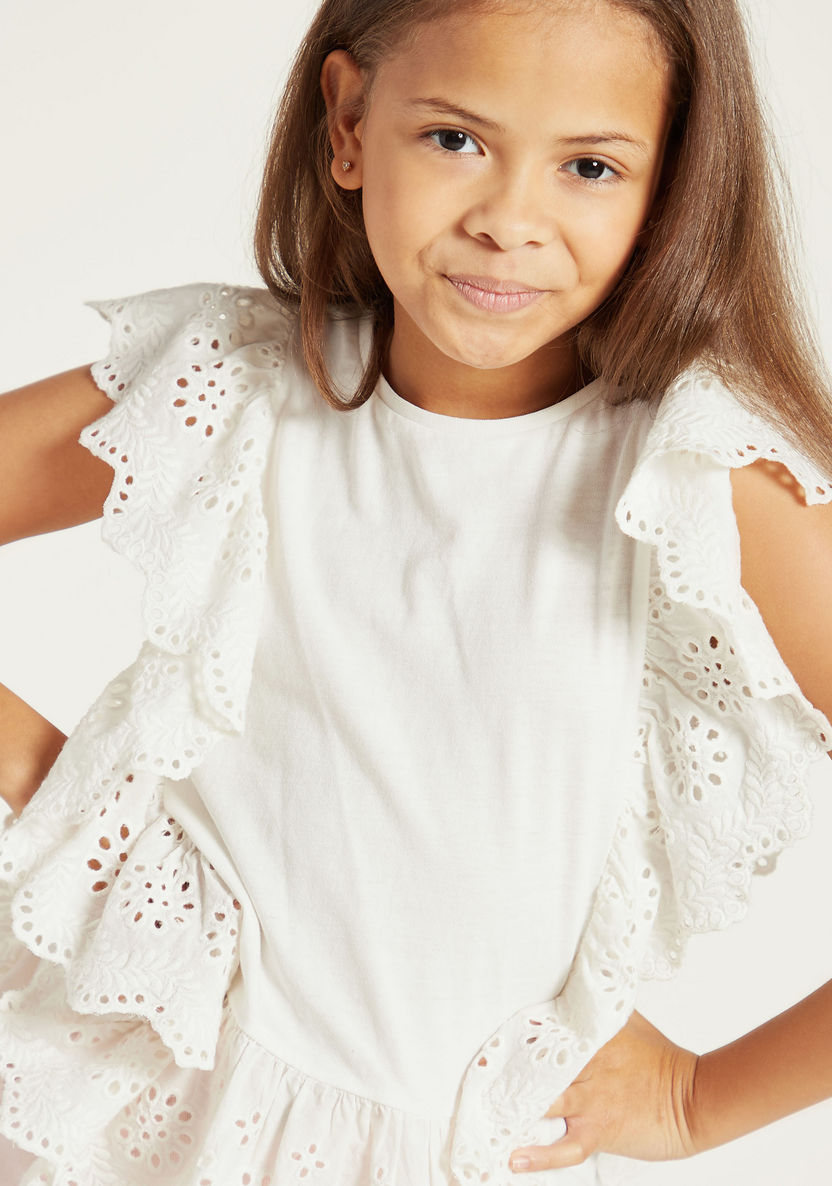 Juniors Solid Sleeveless Top with Ruffle Detail and Round Neck-Blouses-image-2