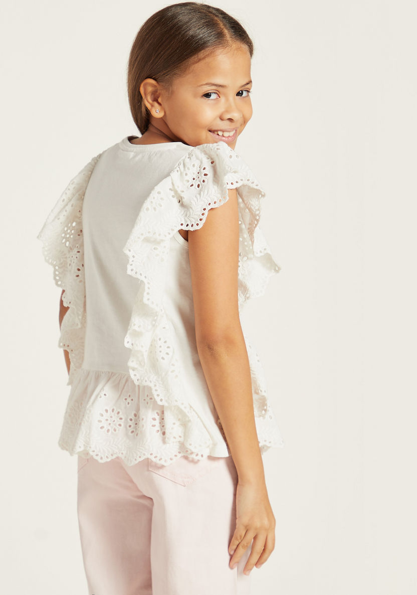 Juniors Solid Sleeveless Top with Ruffle Detail and Round Neck-Blouses-image-3