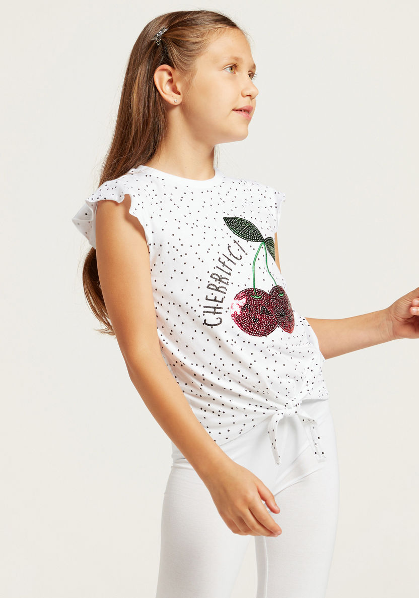 Juniors Sequin Detail T-shirt with Round Neck and Cap Sleeves-T Shirts-image-1