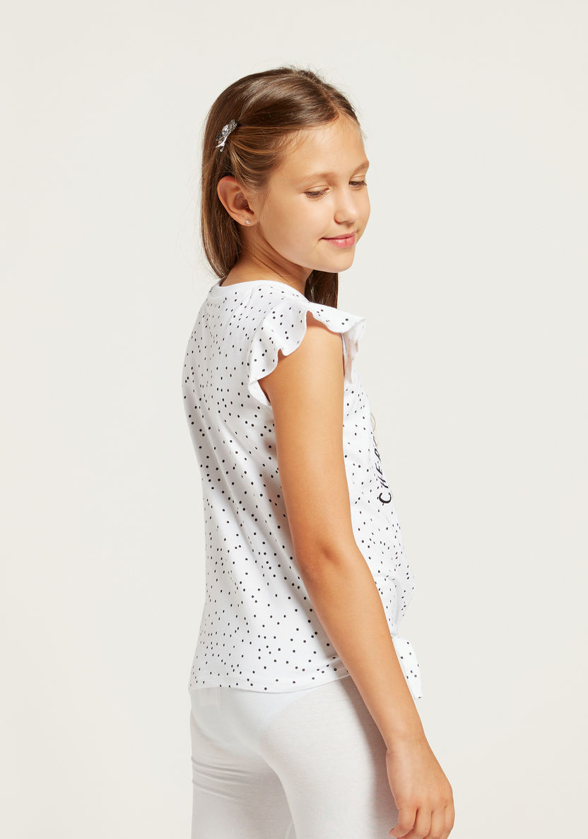 Juniors Sequin Detail T-shirt with Round Neck and Cap Sleeves-T Shirts-image-3