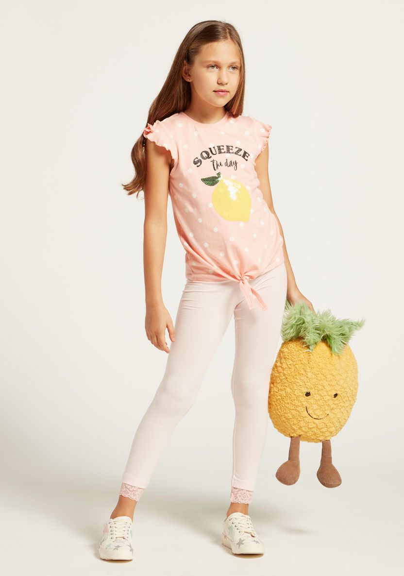 Juniors Lemonade Print T-shirt with Sequin Detail-T Shirts-image-0