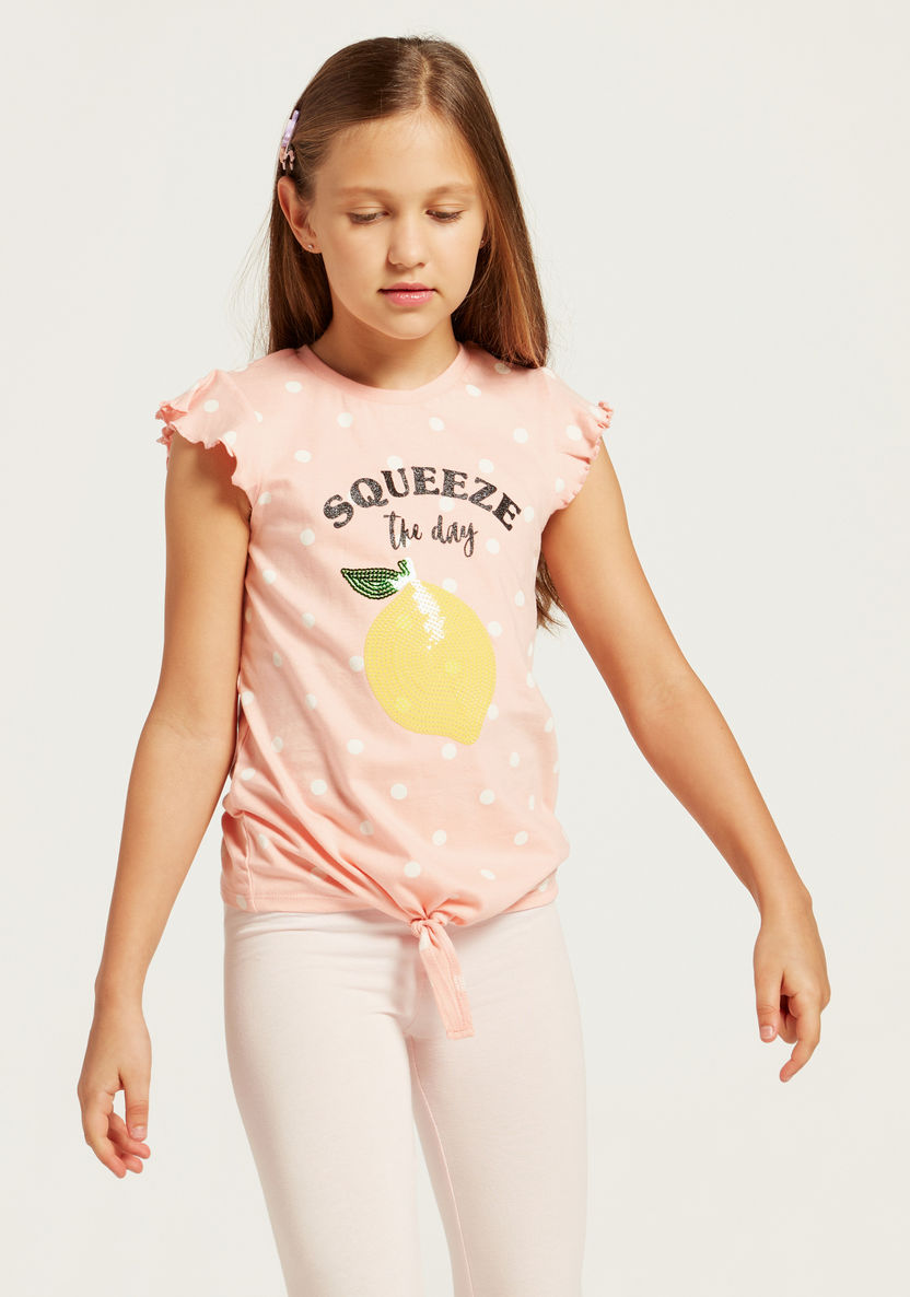 Juniors Lemonade Print T-shirt with Sequin Detail-T Shirts-image-1