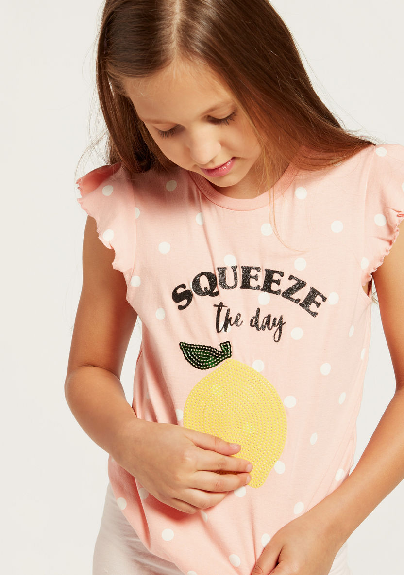 Juniors Lemonade Print T-shirt with Sequin Detail-T Shirts-image-2