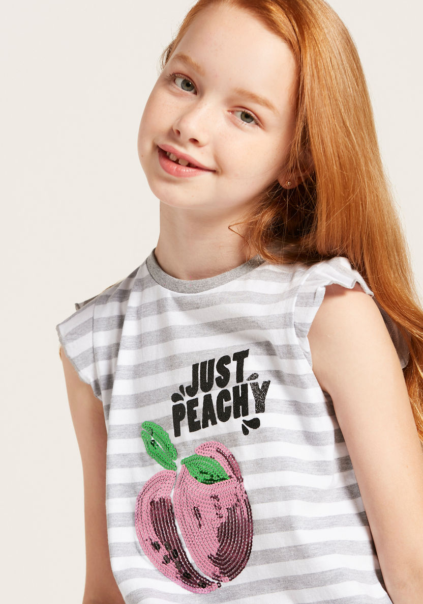Juniors Sequin Detail Sleeveless T-shirt with Round Neck-T Shirts-image-1