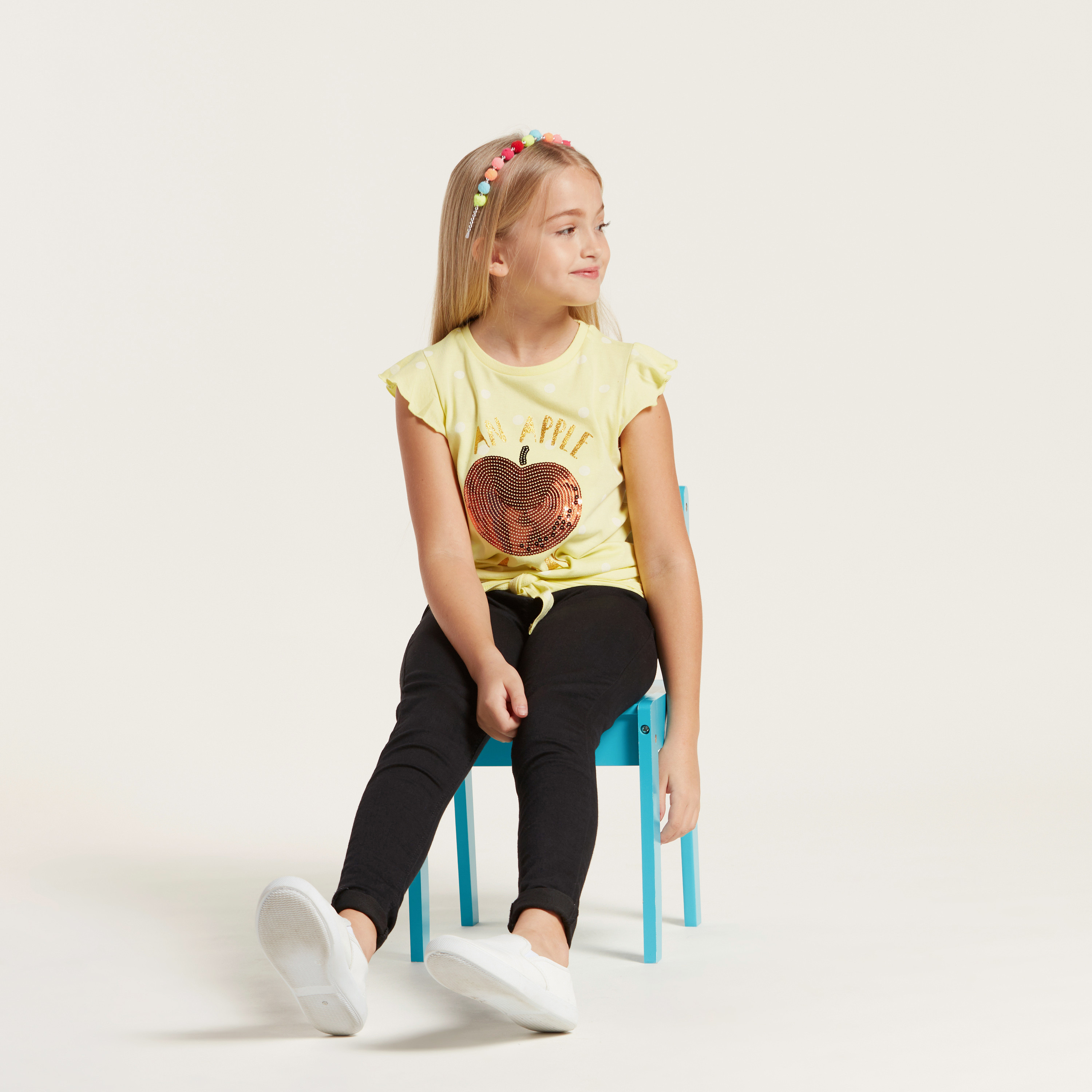 Juniors Embellished Sleeveless T-shirt with Ruffle and Knot Detail-girls-clothing-schoolwear-tshirts-image-1