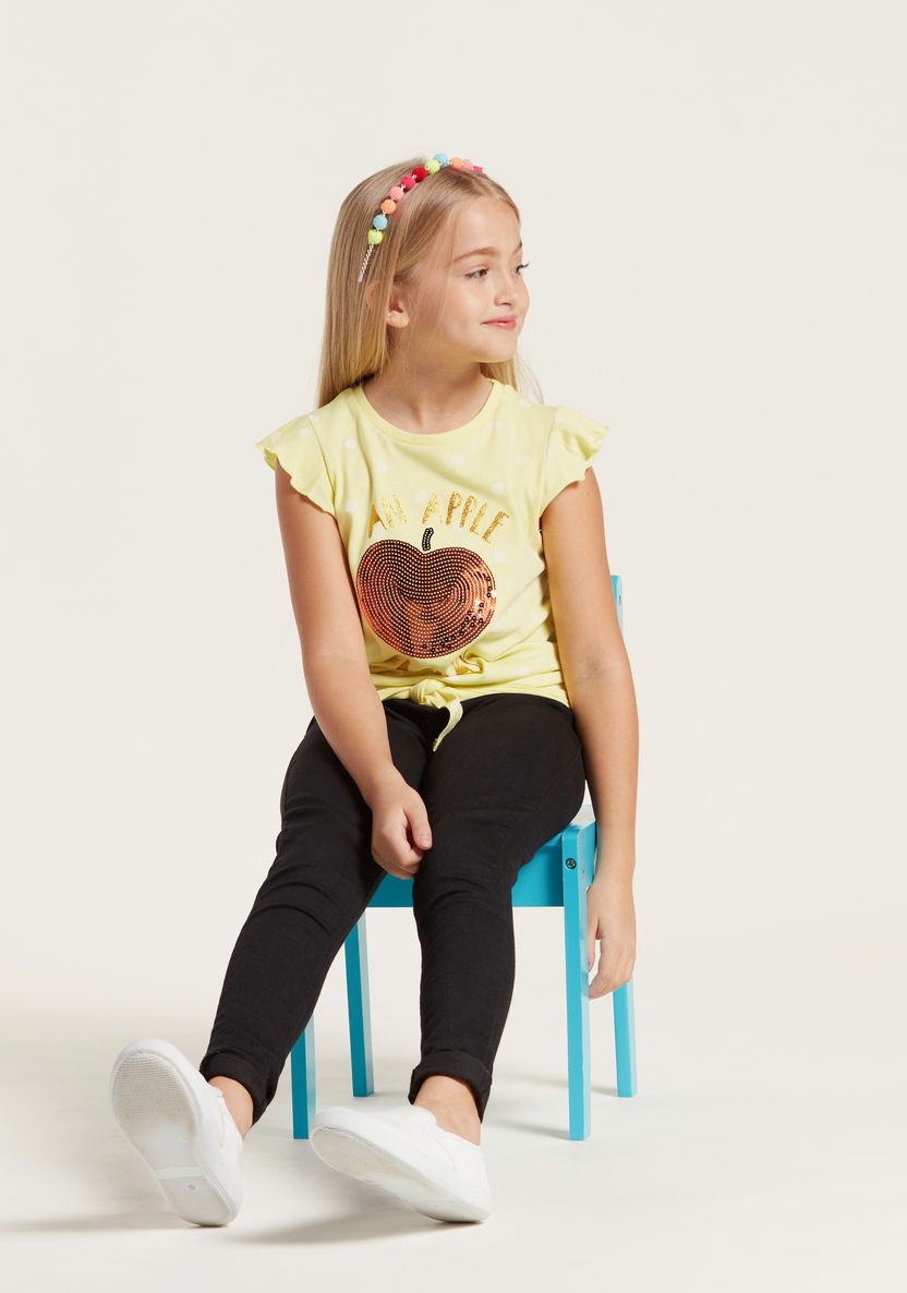 Juniors Embellished Sleeveless T-shirt with Ruffle and Knot Detail-T Shirts-image-0