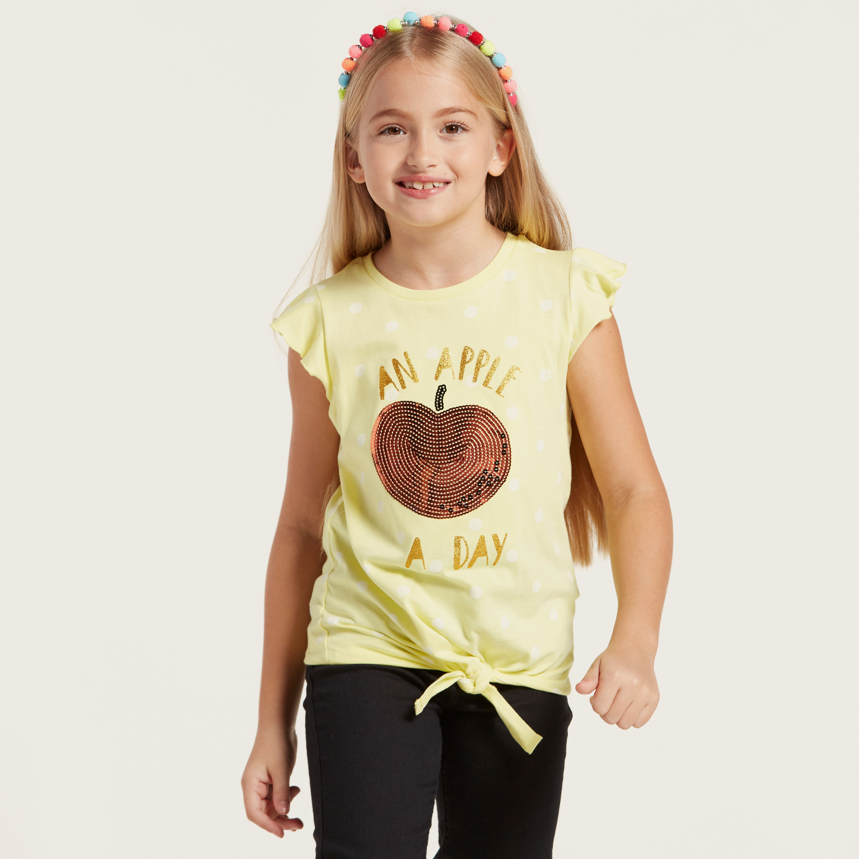Juniors Embellished Sleeveless T-shirt with Ruffle and Knot Detail-girls-clothing-schoolwear-tshirts-image-2