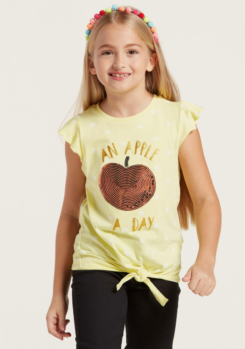Juniors Embellished Sleeveless T-shirt with Ruffle and Knot Detail-T Shirts-image-1
