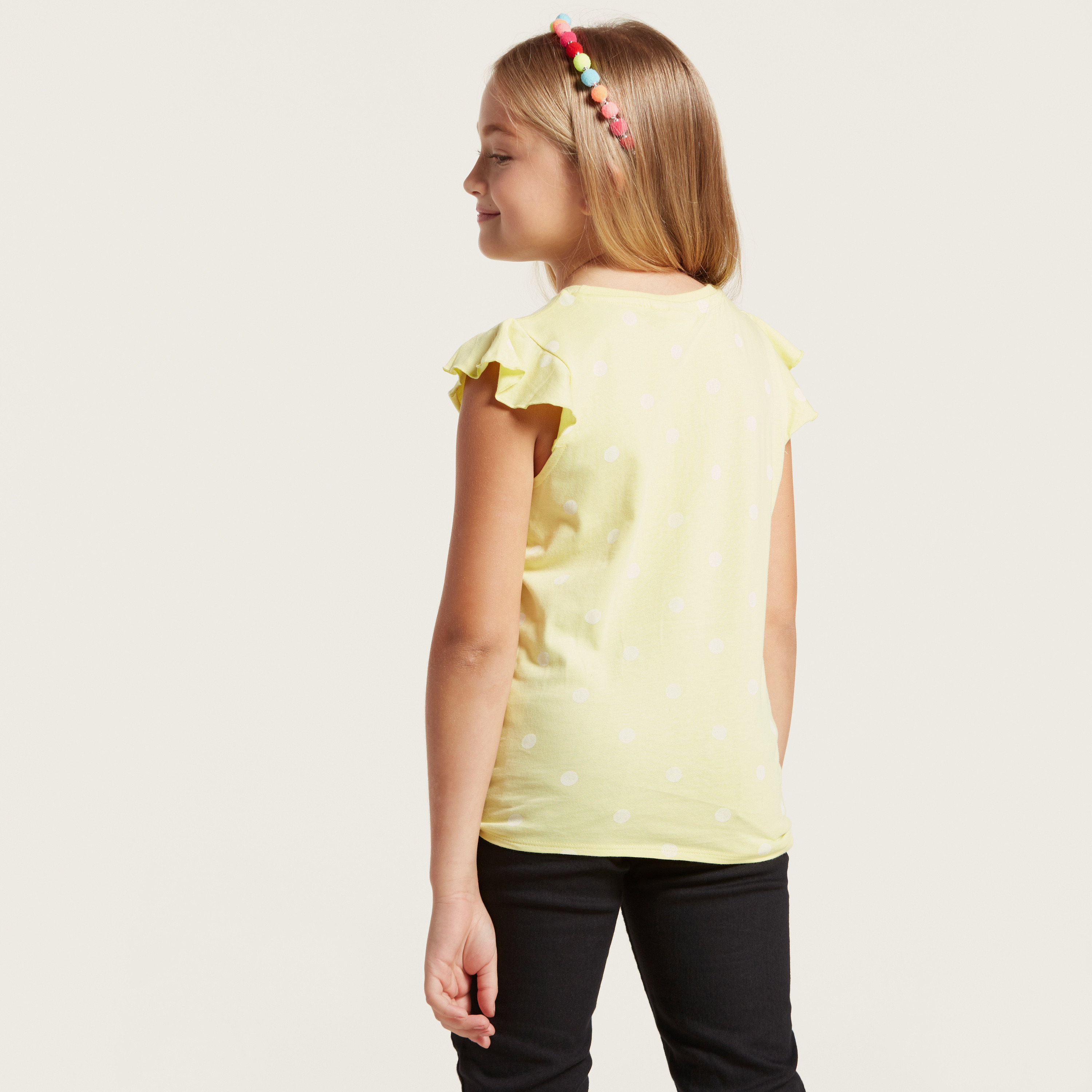 Juniors Embellished Sleeveless T-shirt with Ruffle and Knot Detail-girls-clothing-schoolwear-tshirts-image-4