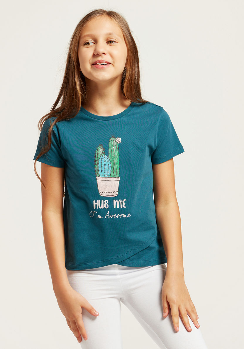 Juniors Printed T-shirt with Round Neck and Short Sleeves-T Shirts-image-2