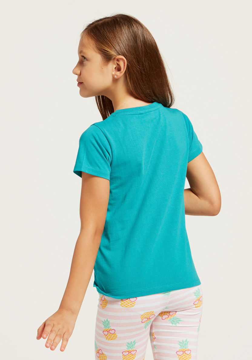 Juniors Star Sequin Detail T-shirt with Round Neck and Short Sleeves-T Shirts-image-3