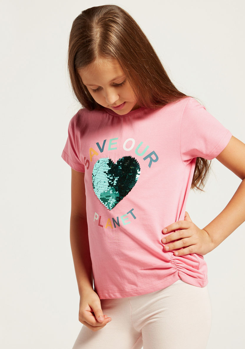 Juniors Printed T-shirt with Sequin Detail and Short Sleeves-T Shirts-image-1