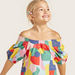 Juniors Abstract Print Off Shoulder Top with Short Sleeves-Blouses-thumbnail-2