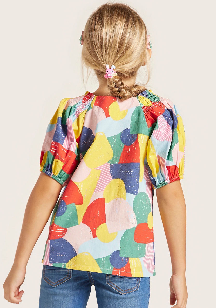 Juniors Abstract Print Off Shoulder Top with Short Sleeves-Blouses-image-3
