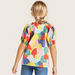 Juniors Abstract Print Off Shoulder Top with Short Sleeves-Blouses-thumbnail-3