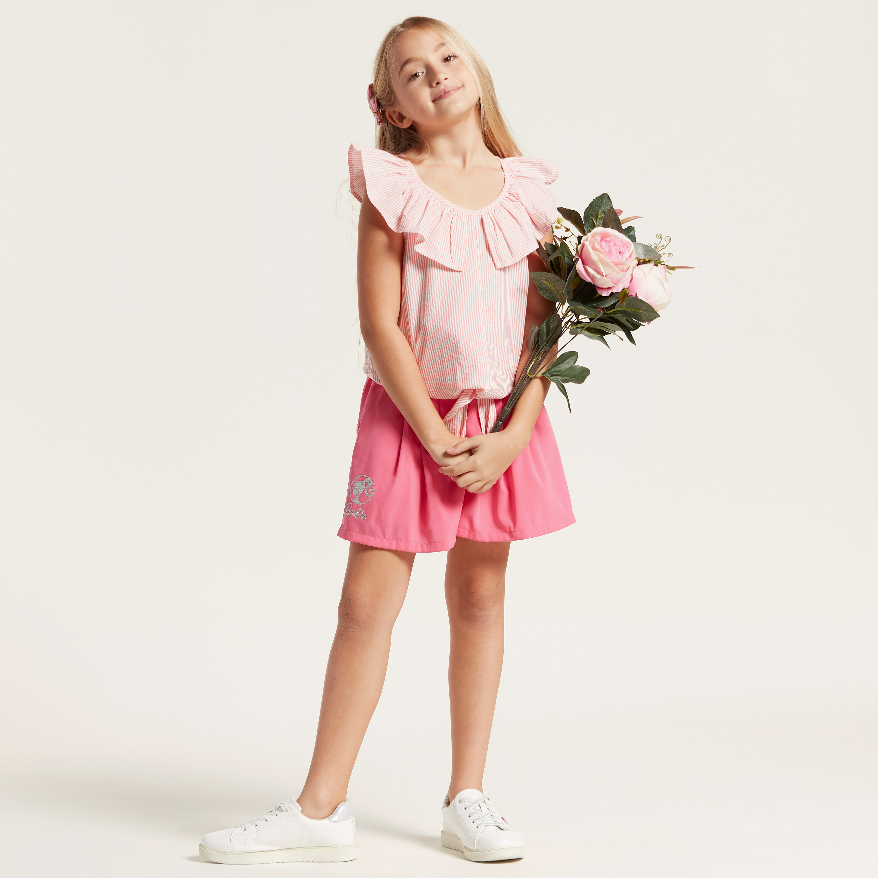 Juniors Striped Sleeveless Top with Ruffles and Knot Detail-girls-clothing-blousesandshirts-image-1