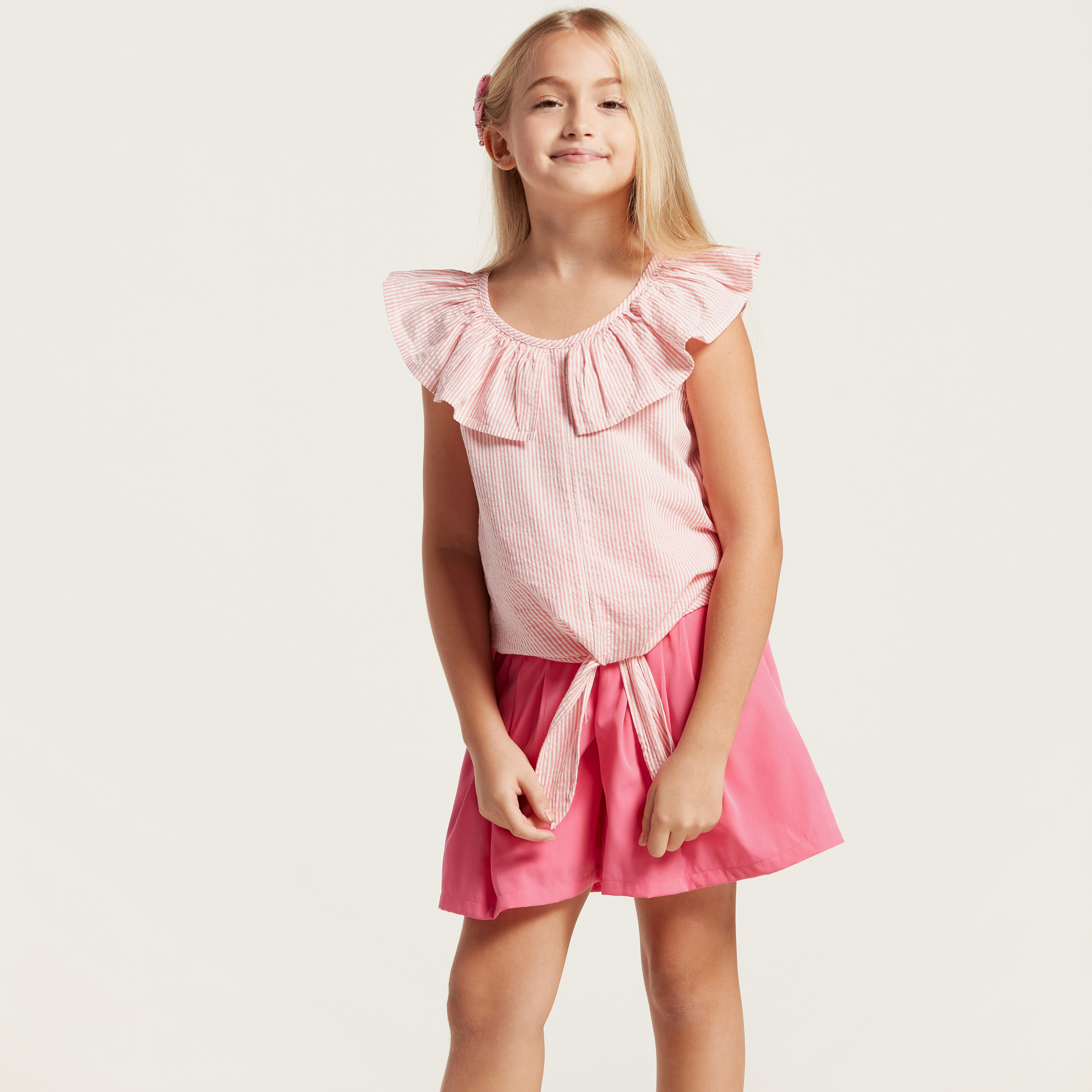 Juniors Striped Sleeveless Top with Ruffles and Knot Detail-girls-clothing-blousesandshirts-image-2