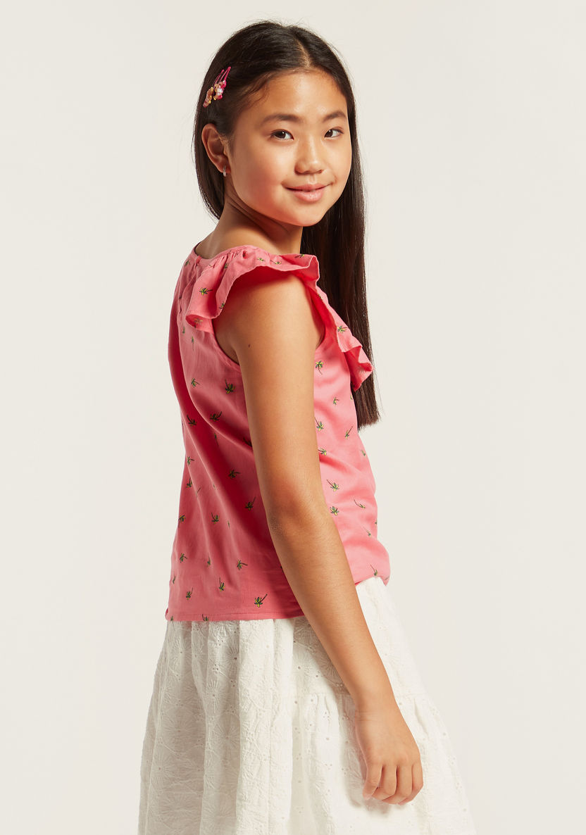 Juniors Printed Sleeveless Top with Knot Detail-Blouses-image-3