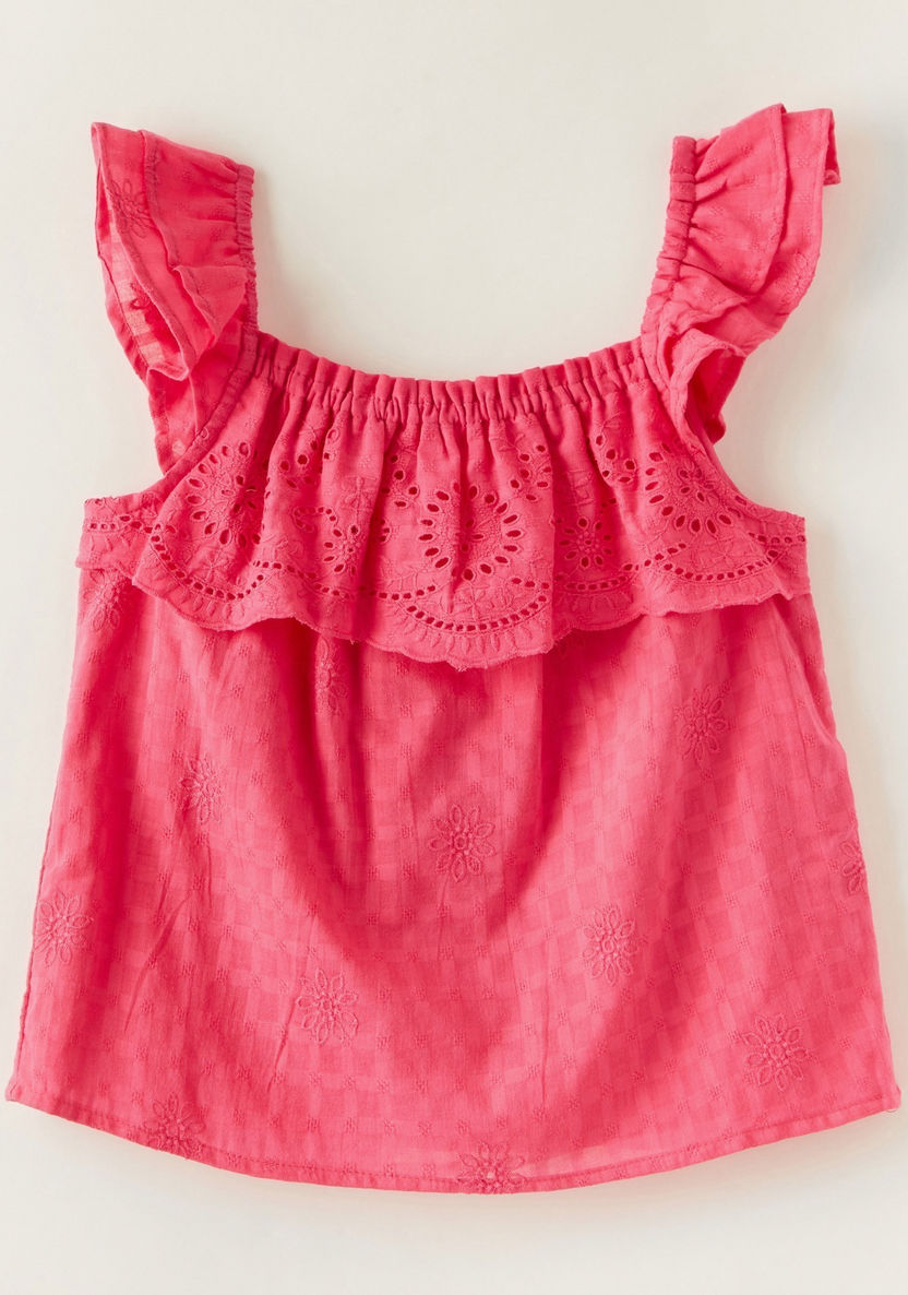 Juniors Embroidered Sleeveless A-line Top with Schiffli Detail-Blouses-image-0