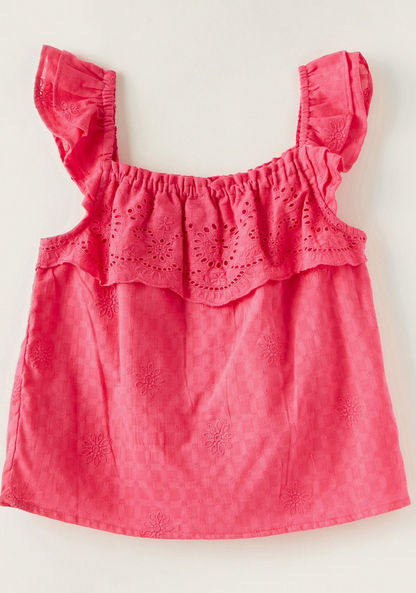 Juniors Embroidered Sleeveless A-line Top with Schiffli Detail-Blouses-image-3