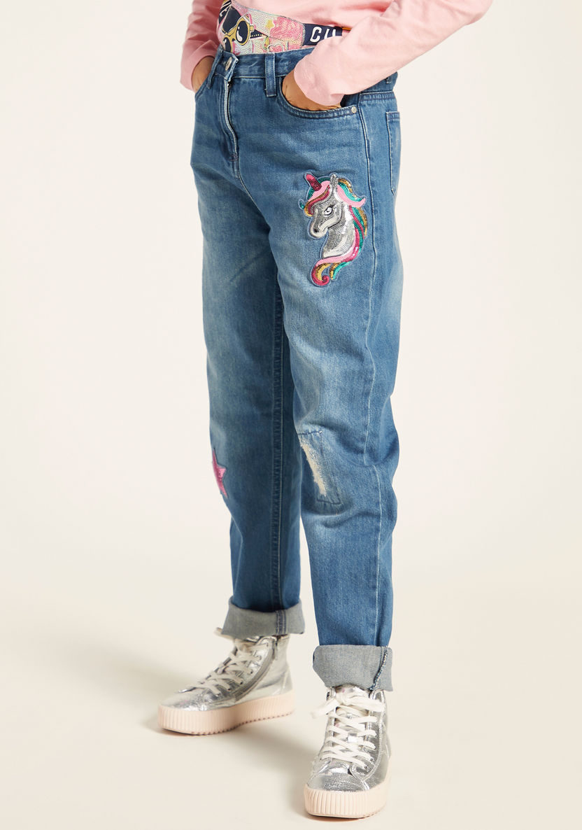 Juniors Sequin Embellished Denim Jeans with Button Closure-Jeans and Jeggings-image-1