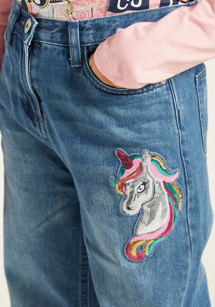 Juniors Sequin Embellished Denim Jeans with Button Closure-Jeans and Jeggings-image-2