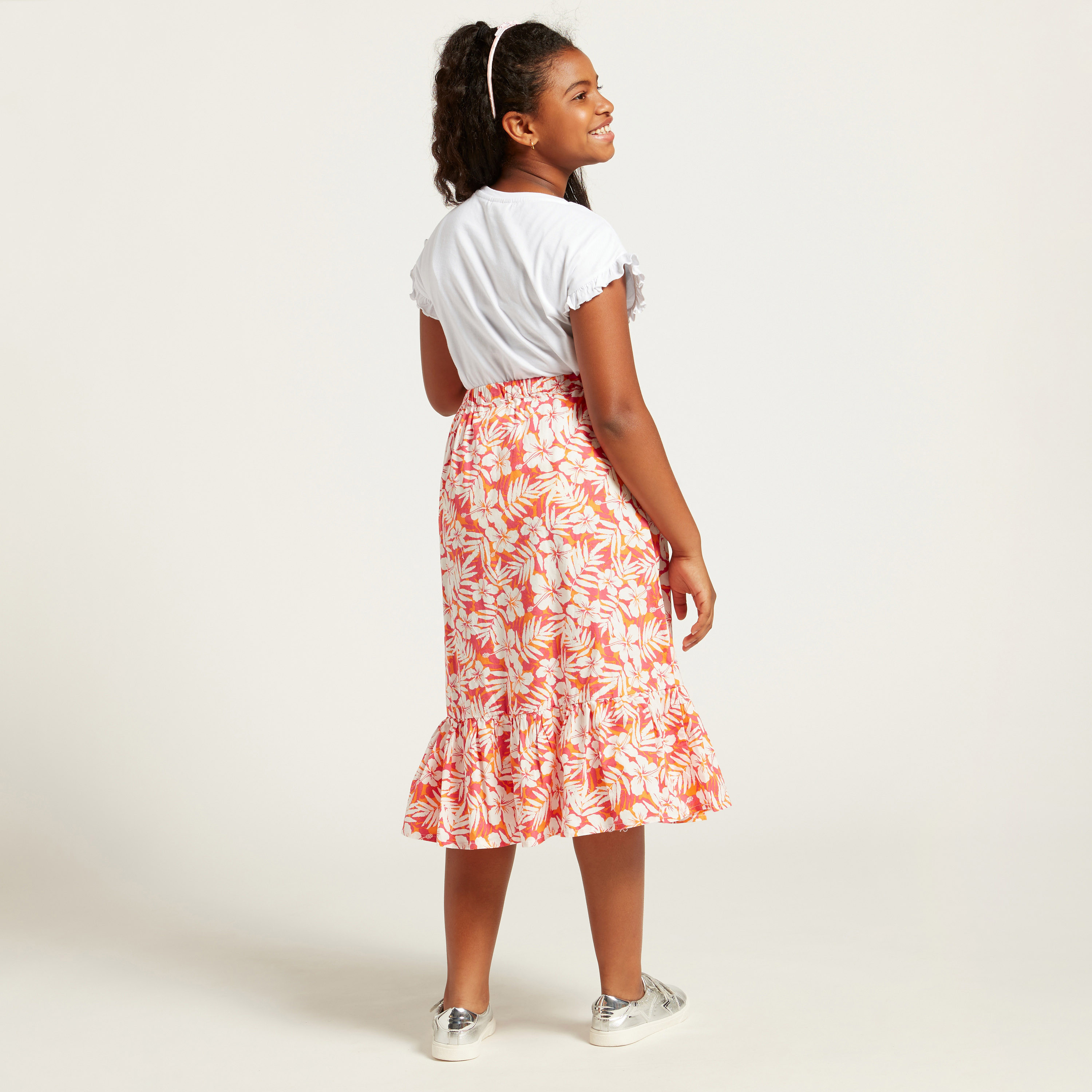 Buy Juniors All Over Tropical Floral Print Button Front Midi Skirt Online Babyshop UAE