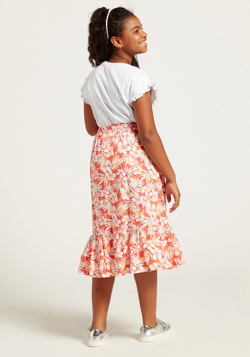 Juniors All-Over Tropical Floral Print Button Front Midi Skirt-Skirts-image-3