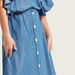 Juniors Solid Chambray Midi Skirt with Frills and Front Button Closure-Skirts-thumbnail-1