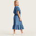 Juniors Solid Chambray Midi Skirt with Frills and Front Button Closure-Skirts-thumbnail-3