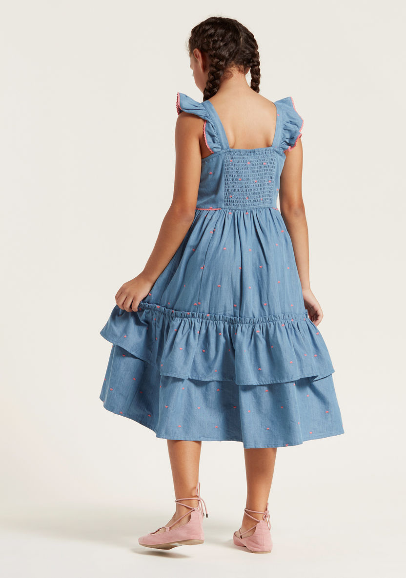 Juniors Embroidered Dress with Ruffle Detail and Square Neck-Dresses%2C Gowns and Frocks-image-3