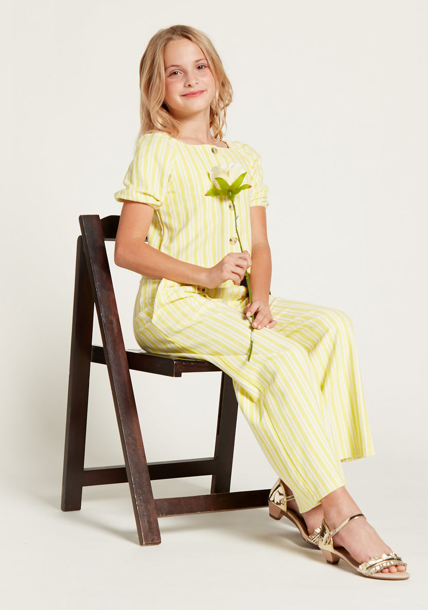 Juniors All-Over Striped Top with Pocket Detail Palazzo Pants-Clothes Sets-image-0