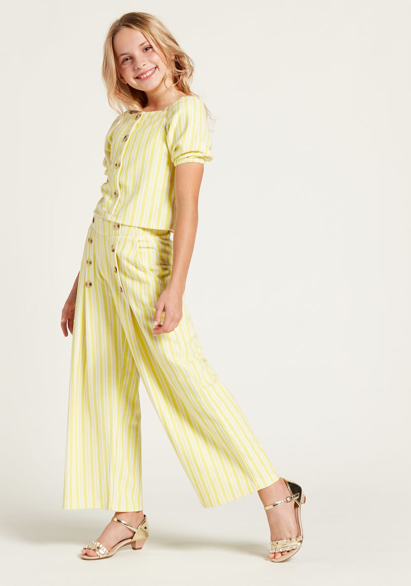Juniors All-Over Striped Top with Pocket Detail Palazzo Pants-Clothes Sets-image-1