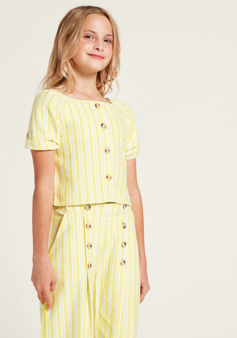 Juniors All-Over Striped Top with Pocket Detail Palazzo Pants-Clothes Sets-image-2