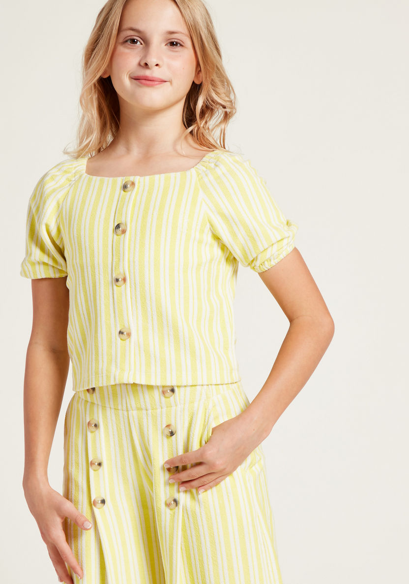 Juniors All-Over Striped Top with Pocket Detail Palazzo Pants-Clothes Sets-image-4