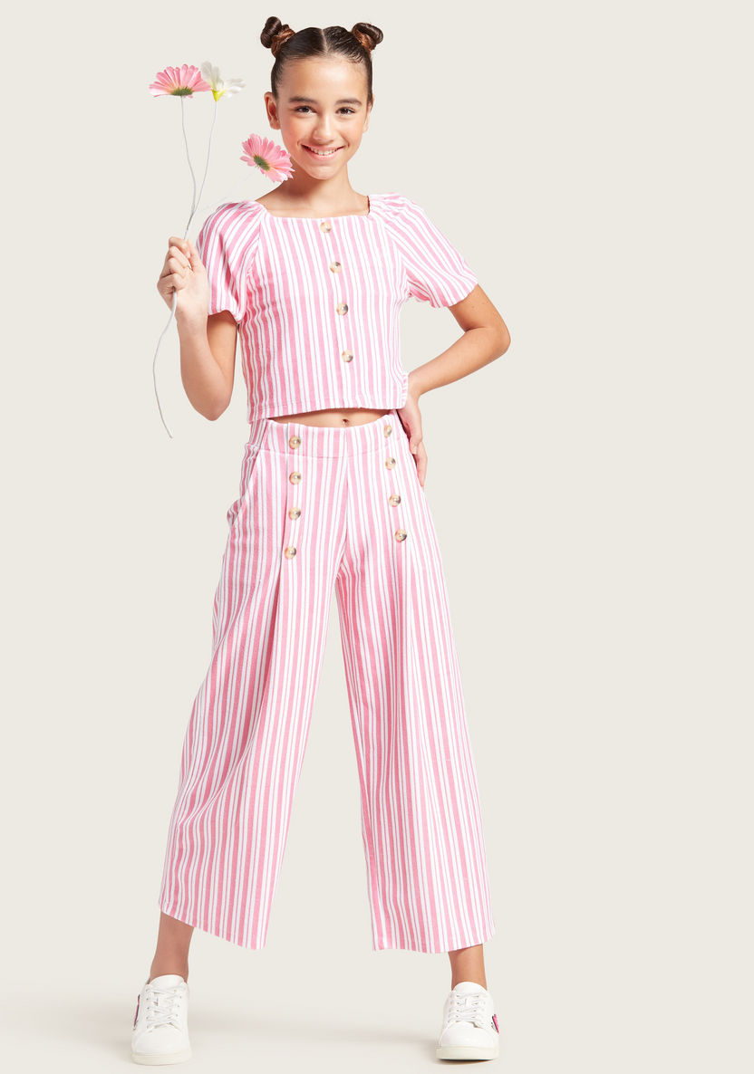 Juniors Striped Boat Neck Top and Wide-Legged Pants Set-Clothes Sets-image-0