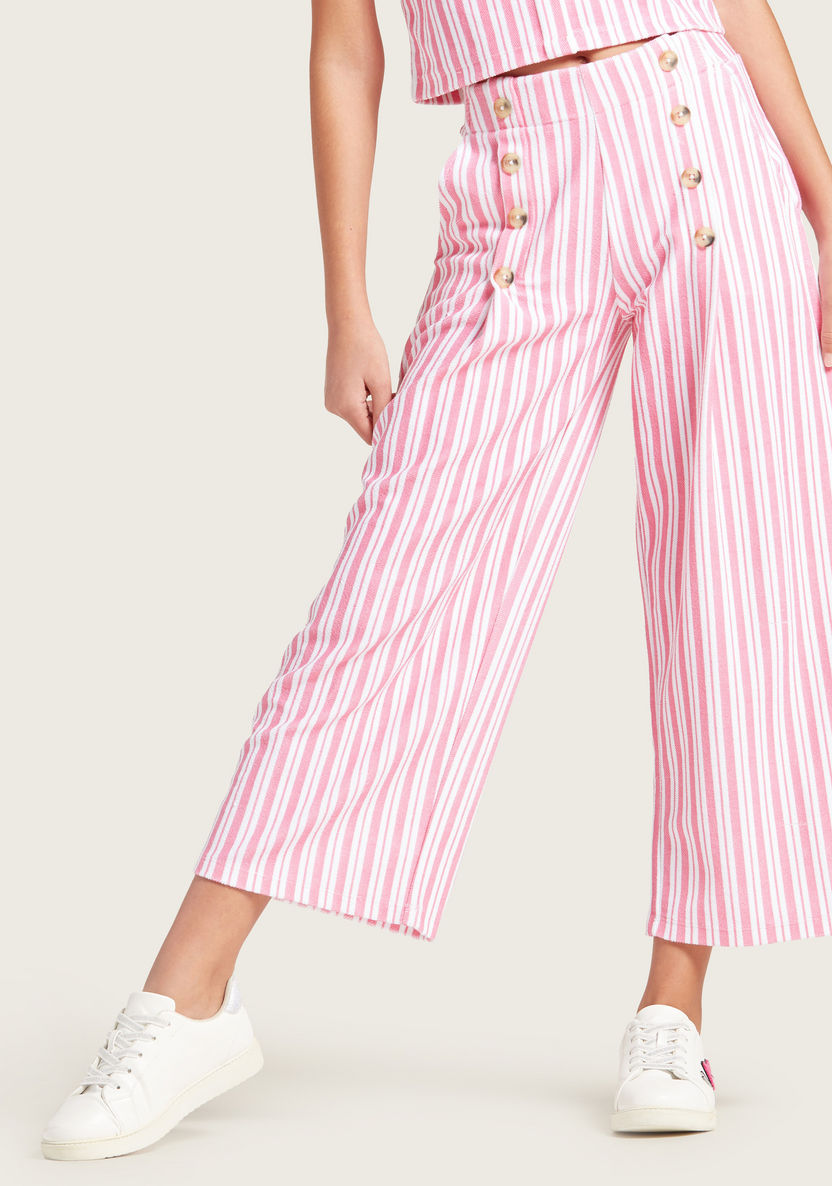 Juniors Striped Boat Neck Top and Wide-Legged Pants Set-Clothes Sets-image-3