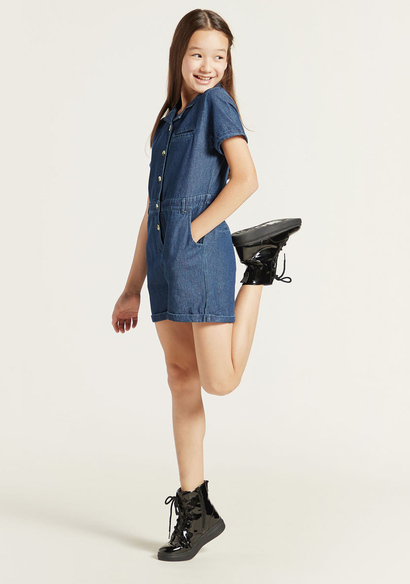 Juniors Solid Playsuit with Notch Collar and Pockets-Rompers%2C Dungarees and Jumpsuits-image-0