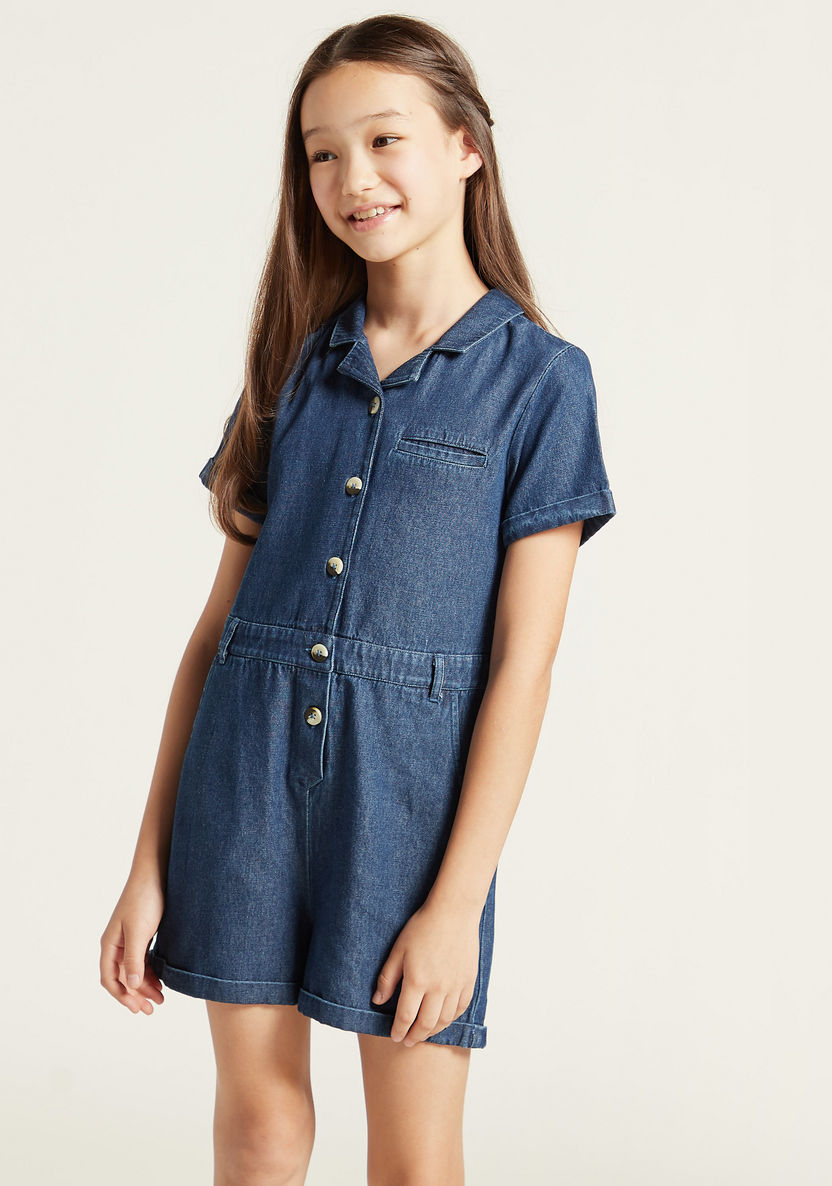 Juniors Solid Playsuit with Notch Collar and Pockets-Rompers%2C Dungarees and Jumpsuits-image-1