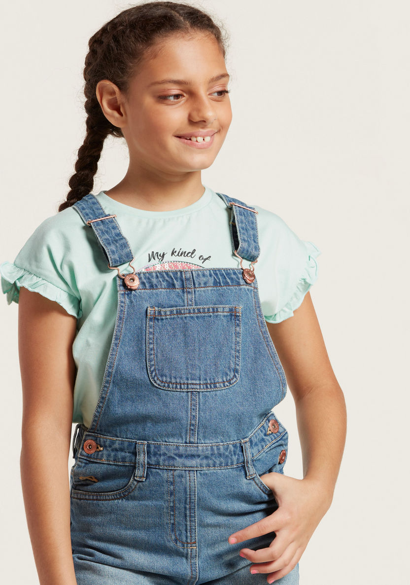 Juniors Solid Denim Dungaree with Pockets-Rompers%2C Dungarees and Jumpsuits-image-1