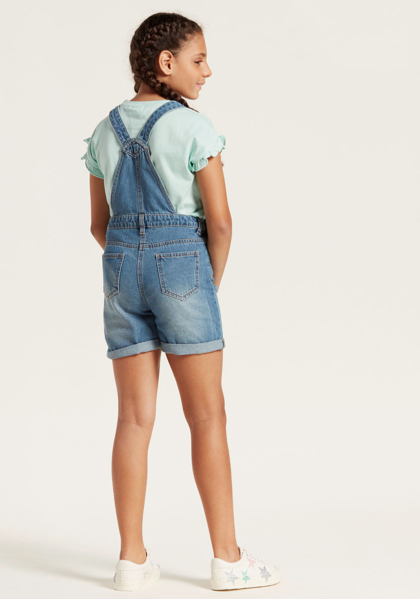 Juniors Solid Denim Dungaree with Pockets-Rompers%2C Dungarees and Jumpsuits-image-3